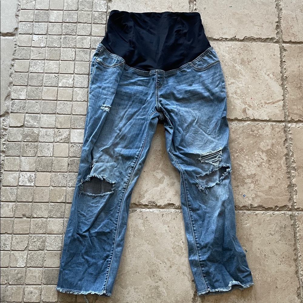 Isabel Maternity Blue Distressed Cropped Jeans